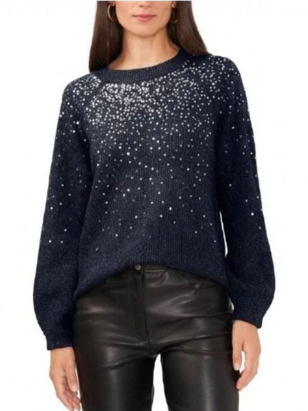$69 Vince Camuto Women's Sequin Sweater Navy Blue Raglan Knit Pullover